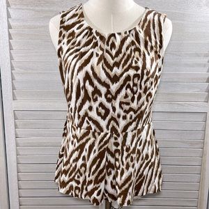 C WONDER Animal Print Sleeveless Peplum Top-Small